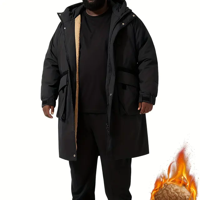 Veste longue homme noire et orange à capuche