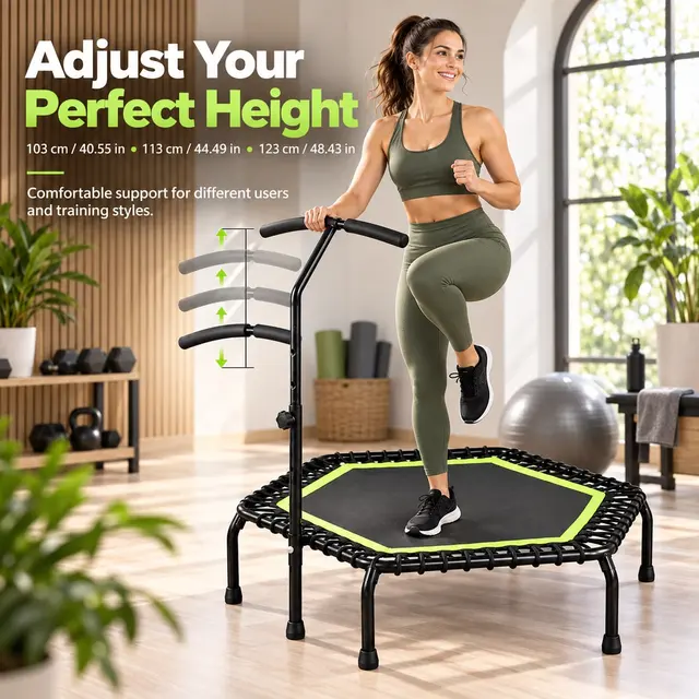 Trampoline hexagonal, barre à trois hauteurs