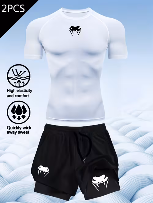 Ensemble sport imprimé : T-shirt et short en polyester